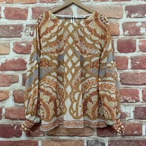 Jealous Tomato Top Women's 2X Multicolor Boho Peasant Abstract Sheer Shirt